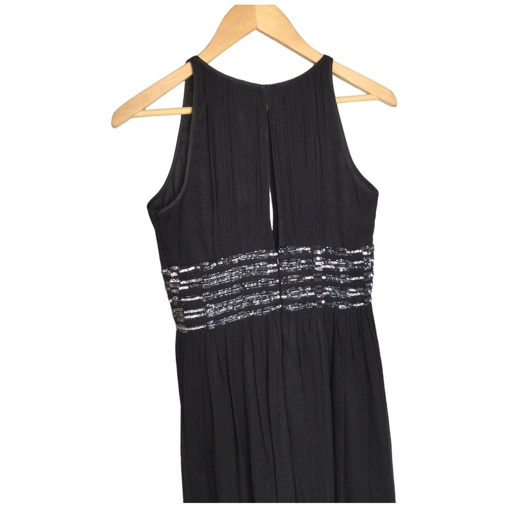Adrianna Papell Evening Silk Beaded Sequined Sleeveless Cocktail Dress Black 6 - Picture 6 of 13